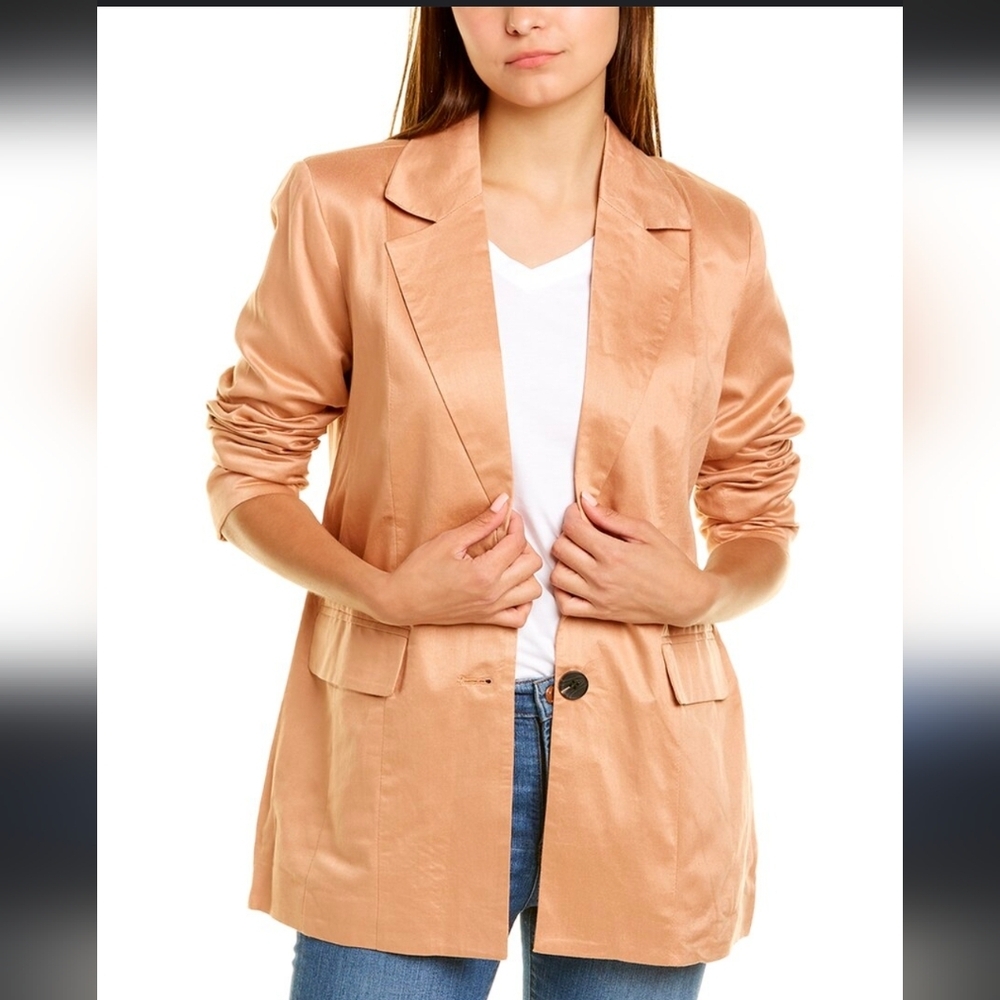 Avec Les Filles Relaxed Fit Linen Blend Blazer In Clay Beige 2XL
